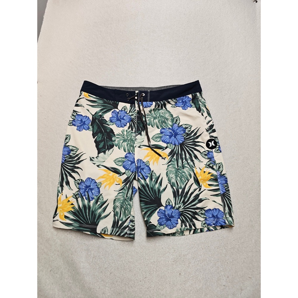 Hurley Phantom Mens 32 Board Shorts Tropical Floral Hibiscus Blue Swim Trunks